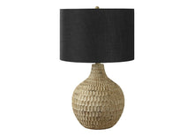 Load image into Gallery viewer, 25" Brown Geometric Table Lamp With Black Drum Shade
