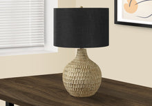 Load image into Gallery viewer, 25" Brown Geometric Table Lamp With Black Drum Shade
