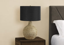 Load image into Gallery viewer, 25" Brown Geometric Table Lamp With Black Drum Shade
