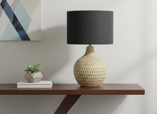 Load image into Gallery viewer, 25" Brown Geometric Table Lamp With Black Drum Shade
