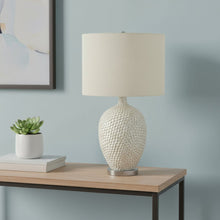 Load image into Gallery viewer, 28" White and Silver Ceramic Round Table Lamp With Cream Drum Shade
