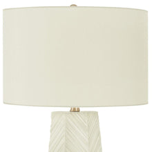 Load image into Gallery viewer, 29" White Ceramic Geometric Table Lamp With Ivory Drum Shade
