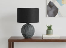 Load image into Gallery viewer, 23" Black Ceramic Round Table Lamp With Black Drum Shade
