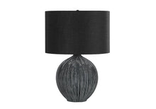 Load image into Gallery viewer, 23" Black Ceramic Round Table Lamp With Black Drum Shade
