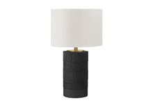 Load image into Gallery viewer, 24" Black Cylinder Table Lamp With Ivory Drum Shade
