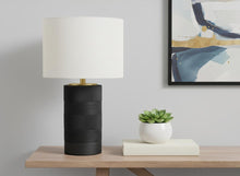 Load image into Gallery viewer, 24" Black Cylinder Table Lamp With Ivory Drum Shade
