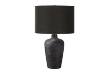 Load image into Gallery viewer, 24" Black Ceramic Round Table Lamp With Black Drum Shade
