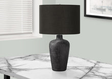 Load image into Gallery viewer, 24" Black Ceramic Round Table Lamp With Black Drum Shade
