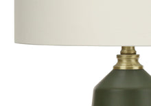 Load image into Gallery viewer, 26" Green Ceramic Geometric Table Lamp With Ivory Drum Shade
