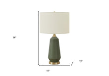 Load image into Gallery viewer, 26" Green Ceramic Geometric Table Lamp With Ivory Drum Shade
