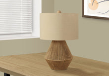 Load image into Gallery viewer, 22" Brown Rattan Geometric Table Lamp With Beige Drum Shade
