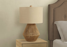 Load image into Gallery viewer, 22" Brown Rattan Geometric Table Lamp With Beige Drum Shade
