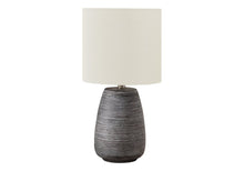 Load image into Gallery viewer, 19" Gray Ceramic Round Table Lamp With Ivory Drum Shade
