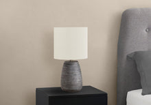 Load image into Gallery viewer, 19" Gray Ceramic Round Table Lamp With Ivory Drum Shade

