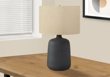 Load image into Gallery viewer, 24" Black Ceramic Round Table Lamp With Beige Drum Shade
