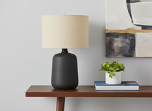 Load image into Gallery viewer, 24" Black Ceramic Round Table Lamp With Beige Drum Shade
