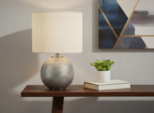 Load image into Gallery viewer, 19" Gray Round Table Lamp With Ivory Drum Shade
