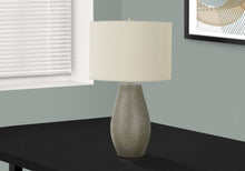 Load image into Gallery viewer, 24" Gray Round Table Lamp With Ivory Drum Shade
