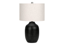 Load image into Gallery viewer, 26" Black Ceramic Urn Table Lamp With Ivory Drum Shade
