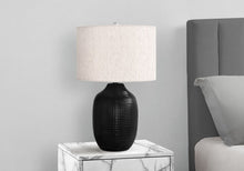 Load image into Gallery viewer, 26" Black Ceramic Urn Table Lamp With Ivory Drum Shade
