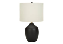 Load image into Gallery viewer, 22" Black Ceramic Urn Table Lamp With Ivory Drum Shade
