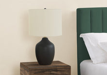 Load image into Gallery viewer, 22" Black Ceramic Urn Table Lamp With Ivory Drum Shade
