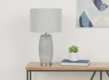 Load image into Gallery viewer, 25" Gray and Silver Ceramic Cylinder Table Lamp With Gray Drum Shade
