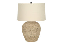 Load image into Gallery viewer, 25" Beige Rattan Round Table Lamp With Beige Drum Shade
