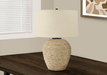 Load image into Gallery viewer, 25" Beige Rattan Round Table Lamp With Beige Drum Shade
