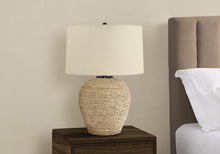 Load image into Gallery viewer, 25" Beige Rattan Round Table Lamp With Beige Drum Shade
