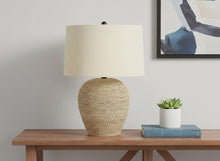 Load image into Gallery viewer, 25" Beige Rattan Round Table Lamp With Beige Drum Shade
