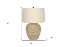 Load image into Gallery viewer, 25" Beige Rattan Round Table Lamp With Beige Drum Shade
