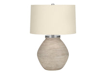 Load image into Gallery viewer, 25" Cream Concrete Round Table Lamp With Beige Drum Shade
