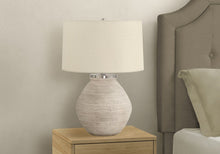 Load image into Gallery viewer, 25" Cream Concrete Round Table Lamp With Beige Drum Shade
