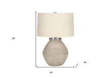 Load image into Gallery viewer, 25" Cream Concrete Round Table Lamp With Beige Drum Shade

