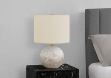 Load image into Gallery viewer, 20" Gray Concrete Round Table Lamp With Ivory Drum Shade
