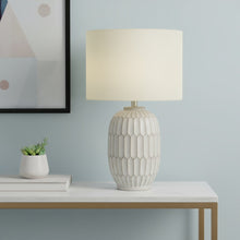 Load image into Gallery viewer, 24" Cream Geometric Table Lamp With Cream Drum Shade

