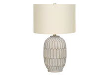 Load image into Gallery viewer, 24" Cream Geometric Table Lamp With Cream Drum Shade
