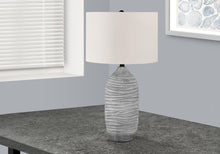 Load image into Gallery viewer, 27" Gray Cylinder Table Lamp With Ivory Drum Shade
