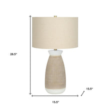 Load image into Gallery viewer, 27" Brown and White Ceramic Round Table Lamp With Beige Drum Shade
