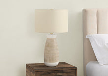 Load image into Gallery viewer, 27" Brown and White Ceramic Round Table Lamp With Beige Drum Shade
