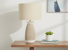 Load image into Gallery viewer, 27" Brown and White Ceramic Round Table Lamp With Beige Drum Shade
