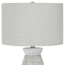 Load image into Gallery viewer, 27" Gray and White Ceramic Round Table Lamp With Gray Drum Shade
