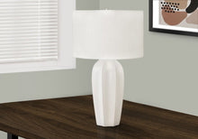 Load image into Gallery viewer, 27" Cream Ceramic Geometric Table Lamp With Cream Drum Shade
