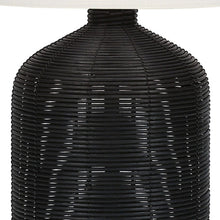 Load image into Gallery viewer, 23" Black Rattan Round Table Lamp With Ivory Drum Shade
