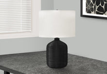 Load image into Gallery viewer, 23" Black Rattan Round Table Lamp With Ivory Drum Shade
