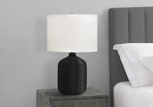 Load image into Gallery viewer, 23" Black Rattan Round Table Lamp With Ivory Drum Shade
