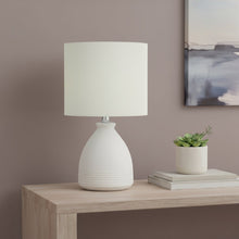 Load image into Gallery viewer, 17" Cream Ceramic Round Table Lamp With Cream Drum Shade
