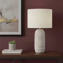Load image into Gallery viewer, 28" Cream Geometric Table Lamp With Cream Drum Shade
