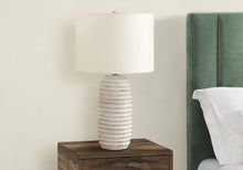 Load image into Gallery viewer, 28" Cream Geometric Table Lamp With Cream Drum Shade
